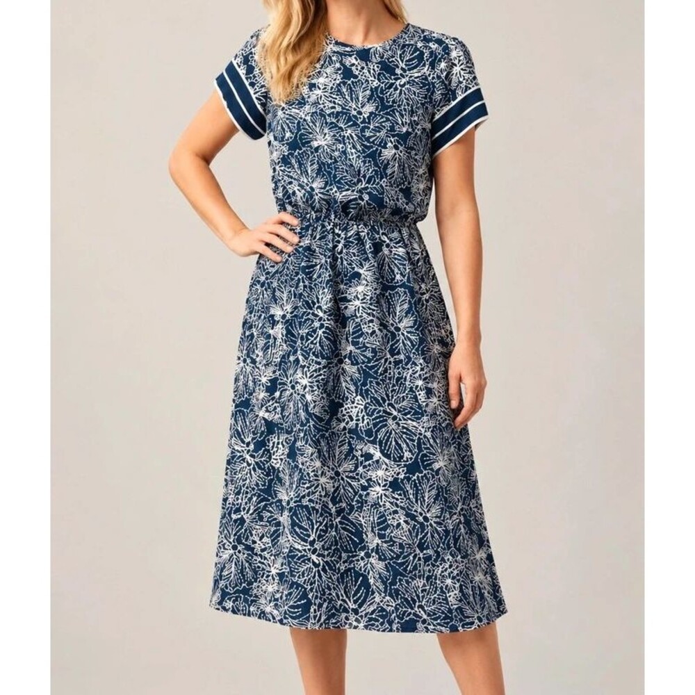 HM H&M navy blue sailor lightweight knee length midi formal office dress S